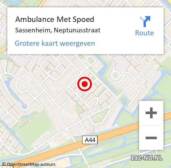 Locatie op kaart van de 112 melding: Ambulance Met Spoed Naar Sassenheim, Neptunusstraat op 1 januari 2022 14:21