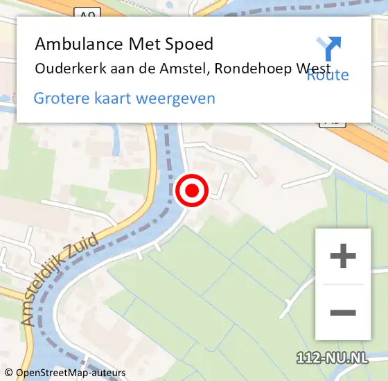 Locatie op kaart van de 112 melding: Ambulance Met Spoed Naar Ouderkerk aan de Amstel, Rondehoep West op 1 januari 2022 14:36