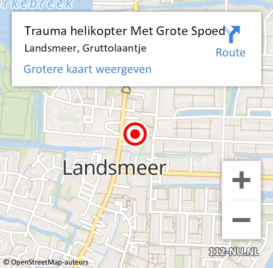 Locatie op kaart van de 112 melding: Trauma helikopter Met Grote Spoed Naar Landsmeer, Gruttolaantje op 1 januari 2022 15:06