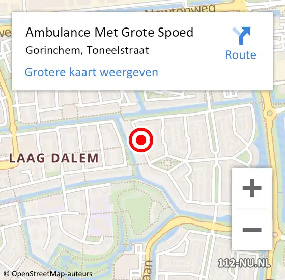 Locatie op kaart van de 112 melding: Ambulance Met Grote Spoed Naar Gorinchem, Toneelstraat op 1 januari 2022 15:16