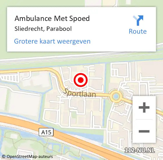 Locatie op kaart van de 112 melding: Ambulance Met Spoed Naar Sliedrecht, Parabool op 1 januari 2022 15:36