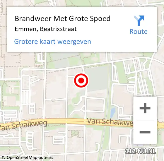 Locatie op kaart van de 112 melding: Brandweer Met Grote Spoed Naar Emmen, Beatrixstraat op 1 januari 2022 16:54