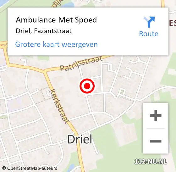 Locatie op kaart van de 112 melding: Ambulance Met Spoed Naar Driel, Fazantstraat op 1 januari 2022 17:01