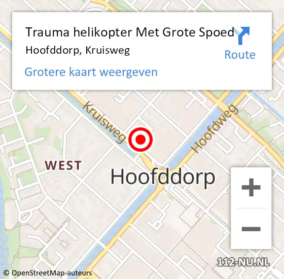 Locatie op kaart van de 112 melding: Trauma helikopter Met Grote Spoed Naar Hoofddorp, Kruisweg op 1 januari 2022 17:16