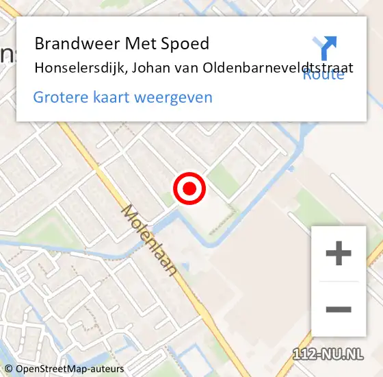 Locatie op kaart van de 112 melding: Brandweer Met Spoed Naar Honselersdijk, Johan van Oldenbarneveldtstraat op 1 januari 2022 17:20