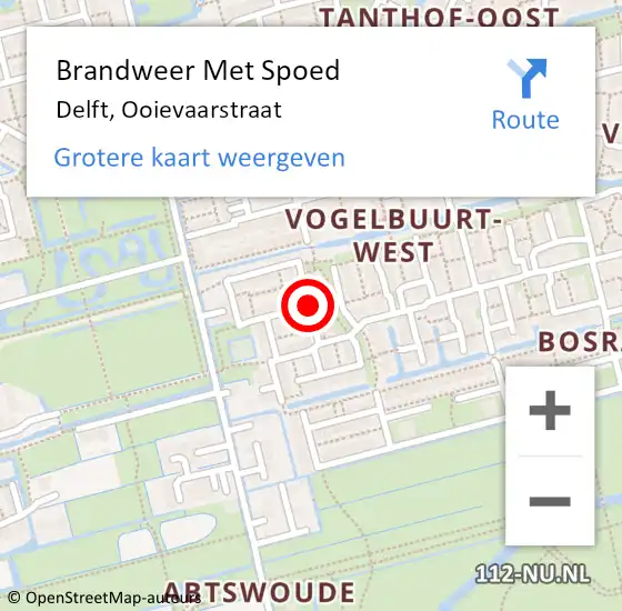 Locatie op kaart van de 112 melding: Brandweer Met Spoed Naar Delft, Ooievaarstraat op 1 januari 2022 17:55