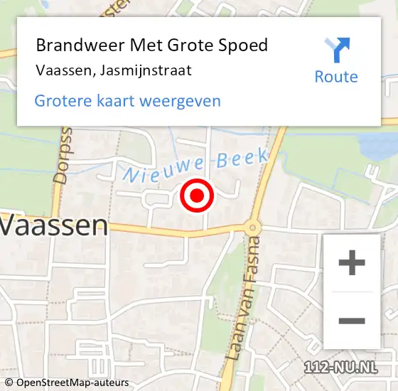 Locatie op kaart van de 112 melding: Brandweer Met Grote Spoed Naar Vaassen, Jasmijnstraat op 1 januari 2022 17:56