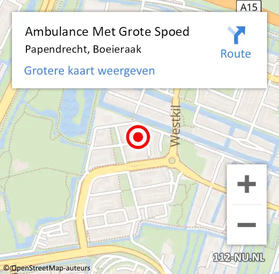 Locatie op kaart van de 112 melding: Ambulance Met Grote Spoed Naar Papendrecht, Boeieraak op 1 januari 2022 18:03