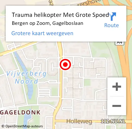 Locatie op kaart van de 112 melding: Trauma helikopter Met Grote Spoed Naar Bergen op Zoom, Gagelboslaan op 1 januari 2022 18:03