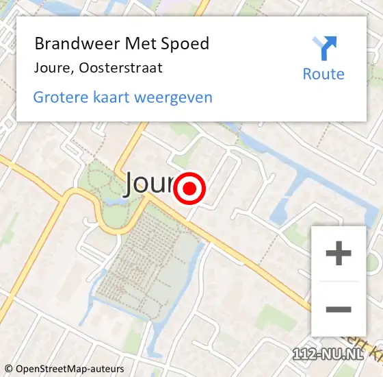 Locatie op kaart van de 112 melding: Brandweer Met Spoed Naar Joure, Oosterstraat op 1 januari 2022 18:09