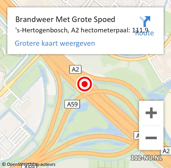 Locatie op kaart van de 112 melding: Brandweer Met Grote Spoed Naar 's-Hertogenbosch, A2 hectometerpaal: 111,9 op 1 januari 2022 18:13