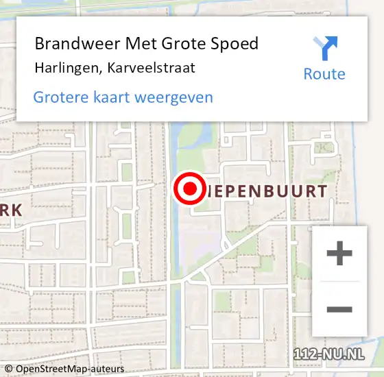 Locatie op kaart van de 112 melding: Brandweer Met Grote Spoed Naar Harlingen, Karveelstraat op 1 januari 2022 18:41