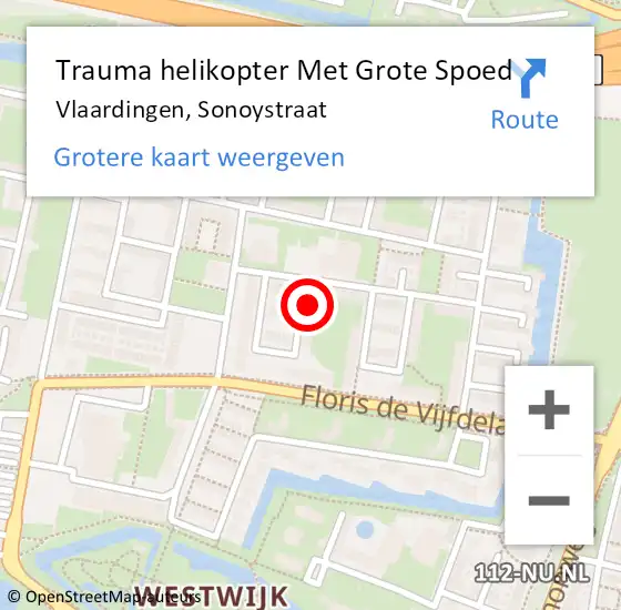 Locatie op kaart van de 112 melding: Trauma helikopter Met Grote Spoed Naar Vlaardingen, Sonoystraat op 1 januari 2022 18:51