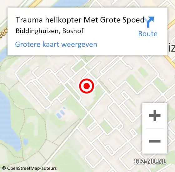 Locatie op kaart van de 112 melding: Trauma helikopter Met Grote Spoed Naar Biddinghuizen, Boshof op 1 januari 2022 19:15