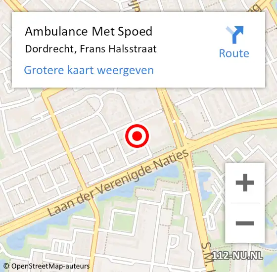 Locatie op kaart van de 112 melding: Ambulance Met Spoed Naar Dordrecht, Frans Halsstraat op 1 januari 2022 19:39