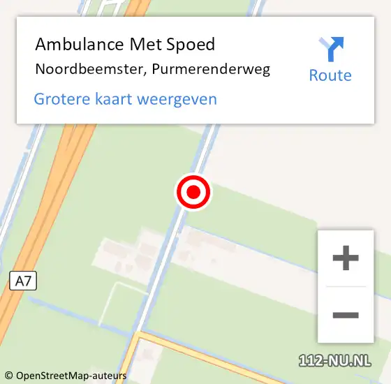 Locatie op kaart van de 112 melding: Ambulance Met Spoed Naar Noordbeemster, Purmerenderweg op 1 januari 2022 19:39