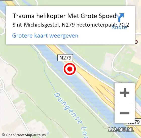 Locatie op kaart van de 112 melding: Trauma helikopter Met Grote Spoed Naar Sint-Michielsgestel, N279 hectometerpaal: 70,2 op 1 januari 2022 19:51