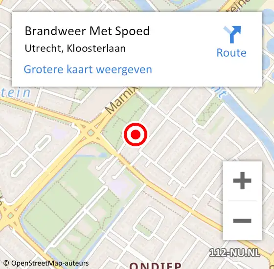 Locatie op kaart van de 112 melding: Brandweer Met Spoed Naar Utrecht, Kloosterlaan op 1 januari 2022 20:27