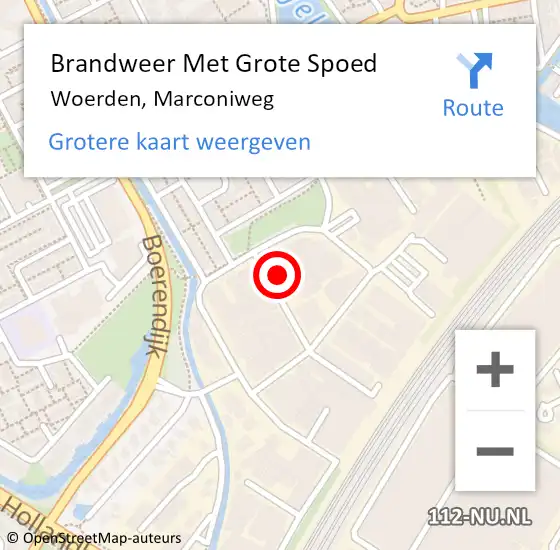 Locatie op kaart van de 112 melding: Brandweer Met Grote Spoed Naar Woerden, Marconiweg op 1 januari 2022 21:00