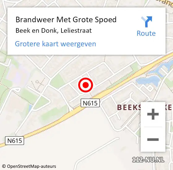 Locatie op kaart van de 112 melding: Brandweer Met Grote Spoed Naar Beek en Donk, Leliestraat op 1 januari 2022 22:02