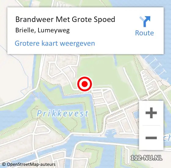 Locatie op kaart van de 112 melding: Brandweer Met Grote Spoed Naar Brielle, Lumeyweg op 1 januari 2022 22:09