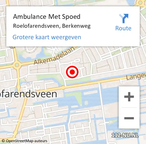 Locatie op kaart van de 112 melding: Ambulance Met Spoed Naar Roelofarendsveen, Berkenweg op 1 januari 2022 22:13