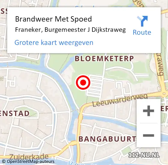 Locatie op kaart van de 112 melding: Brandweer Met Spoed Naar Franeker, Burgemeester J Dijkstraweg op 1 januari 2022 23:34