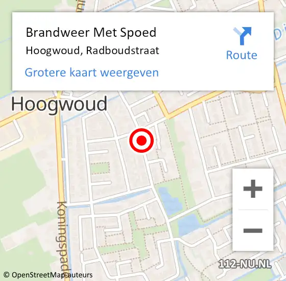 Locatie op kaart van de 112 melding: Brandweer Met Spoed Naar Hoogwoud, Radboudstraat op 2 januari 2022 00:42