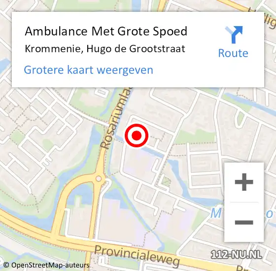 Locatie op kaart van de 112 melding: Ambulance Met Grote Spoed Naar Krommenie, Hugo de Grootstraat op 2 januari 2022 01:00