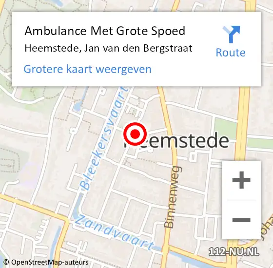 Locatie op kaart van de 112 melding: Ambulance Met Grote Spoed Naar Heemstede, Jan van den Bergstraat op 2 januari 2022 05:29