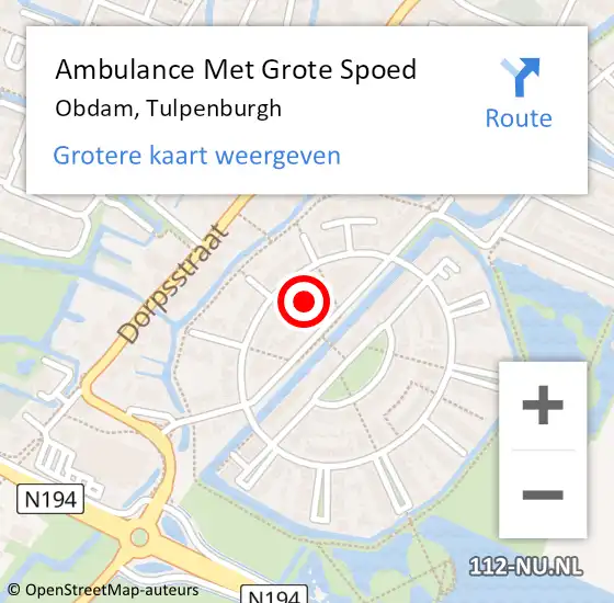 Locatie op kaart van de 112 melding: Ambulance Met Grote Spoed Naar Obdam, Tulpenburgh op 2 januari 2022 07:38