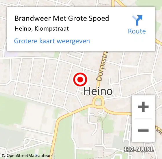 Locatie op kaart van de 112 melding: Brandweer Met Grote Spoed Naar Heino, Klompstraat op 2 januari 2022 08:00