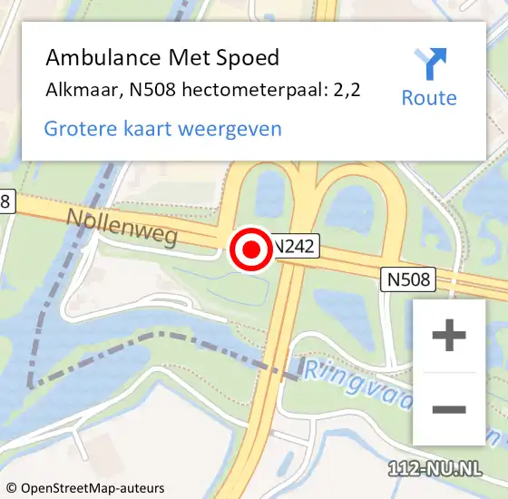 Locatie op kaart van de 112 melding: Ambulance Met Spoed Naar Alkmaar, N508 hectometerpaal: 2,2 op 2 januari 2022 08:08