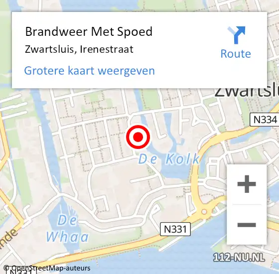 Locatie op kaart van de 112 melding: Brandweer Met Spoed Naar Zwartsluis, Irenestraat op 2 januari 2022 09:03