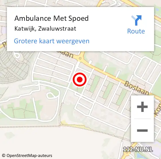 Locatie op kaart van de 112 melding: Ambulance Met Spoed Naar Katwijk, Zwaluwstraat op 2 januari 2022 09:04