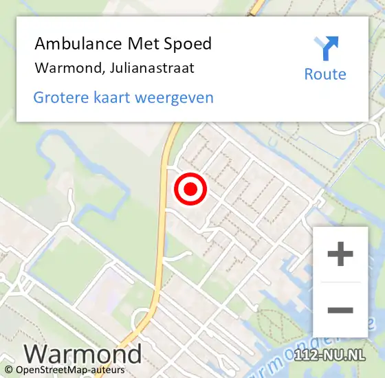 Locatie op kaart van de 112 melding: Ambulance Met Spoed Naar Warmond, Julianastraat op 2 januari 2022 09:23