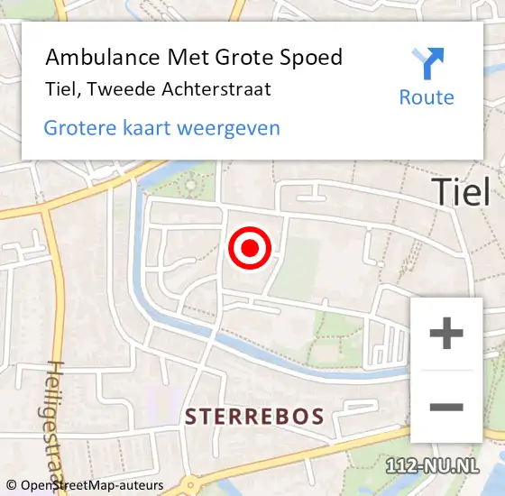 Locatie op kaart van de 112 melding: Ambulance Met Grote Spoed Naar Tiel, Tweede Achterstraat op 2 januari 2022 10:37