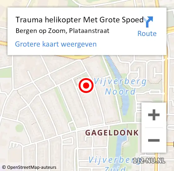 Locatie op kaart van de 112 melding: Trauma helikopter Met Grote Spoed Naar Bergen op Zoom, Plataanstraat op 2 januari 2022 10:54