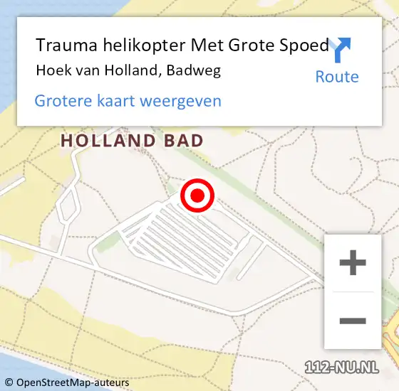 Locatie op kaart van de 112 melding: Trauma helikopter Met Grote Spoed Naar Hoek van Holland, Badweg op 2 januari 2022 12:42