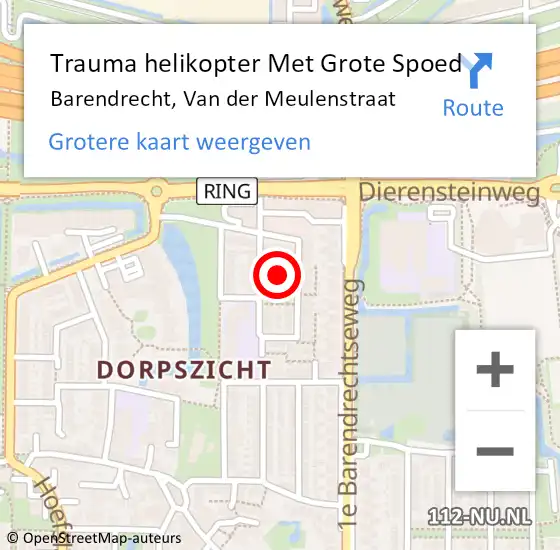 Locatie op kaart van de 112 melding: Trauma helikopter Met Grote Spoed Naar Barendrecht, Van der Meulenstraat op 2 januari 2022 14:16