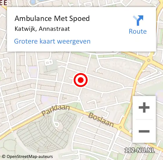 Locatie op kaart van de 112 melding: Ambulance Met Spoed Naar Katwijk, Annastraat op 2 januari 2022 14:29