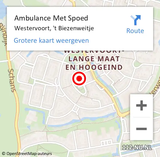 Locatie op kaart van de 112 melding: Ambulance Met Spoed Naar Westervoort, 't Biezenweitje op 2 januari 2022 15:05