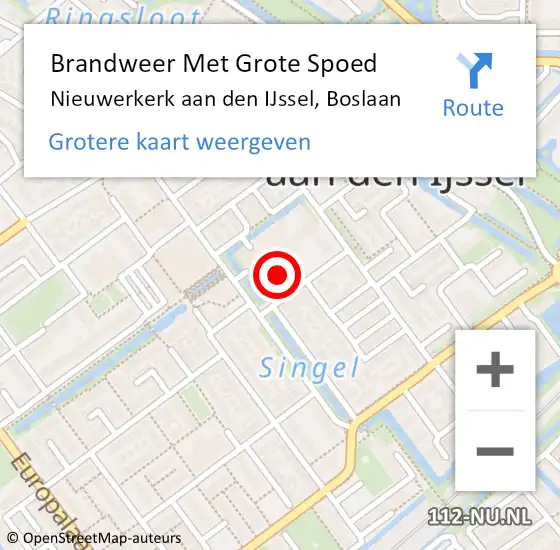 Locatie op kaart van de 112 melding: Brandweer Met Grote Spoed Naar Nieuwerkerk aan den IJssel, Boslaan op 2 januari 2022 15:30