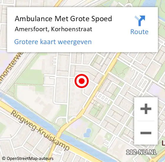 Locatie op kaart van de 112 melding: Ambulance Met Grote Spoed Naar Amersfoort, Korhoenstraat op 4 juli 2014 08:52