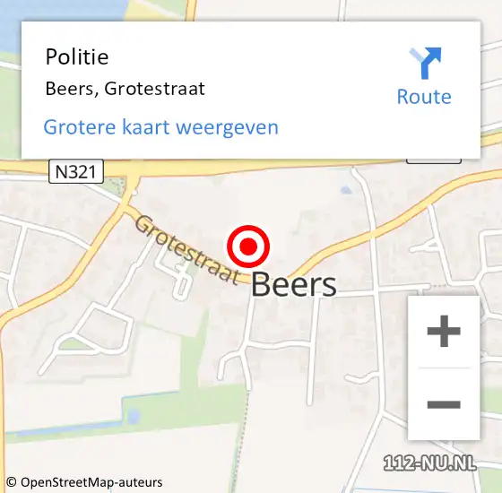 Locatie op kaart van de 112 melding: Politie Beers, Grotestraat op 2 januari 2022 16:12