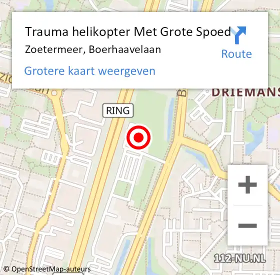 Locatie op kaart van de 112 melding: Trauma helikopter Met Grote Spoed Naar Zoetermeer, Boerhaavelaan op 2 januari 2022 16:59