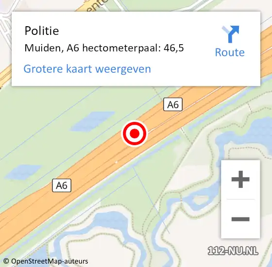 Locatie op kaart van de 112 melding: Politie Muiden, A6 hectometerpaal: 46,5 op 2 januari 2022 17:21