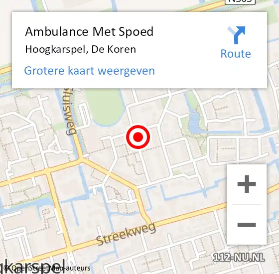 Locatie op kaart van de 112 melding: Ambulance Met Spoed Naar Hoogkarspel, De Koren op 2 januari 2022 17:36