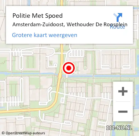 Locatie op kaart van de 112 melding: Politie Met Spoed Naar Amsterdam-Zuidoost, Wethouder De Roosplein op 2 januari 2022 17:52