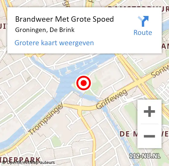 Locatie op kaart van de 112 melding: Brandweer Met Grote Spoed Naar Groningen, De Brink op 2 januari 2022 18:35